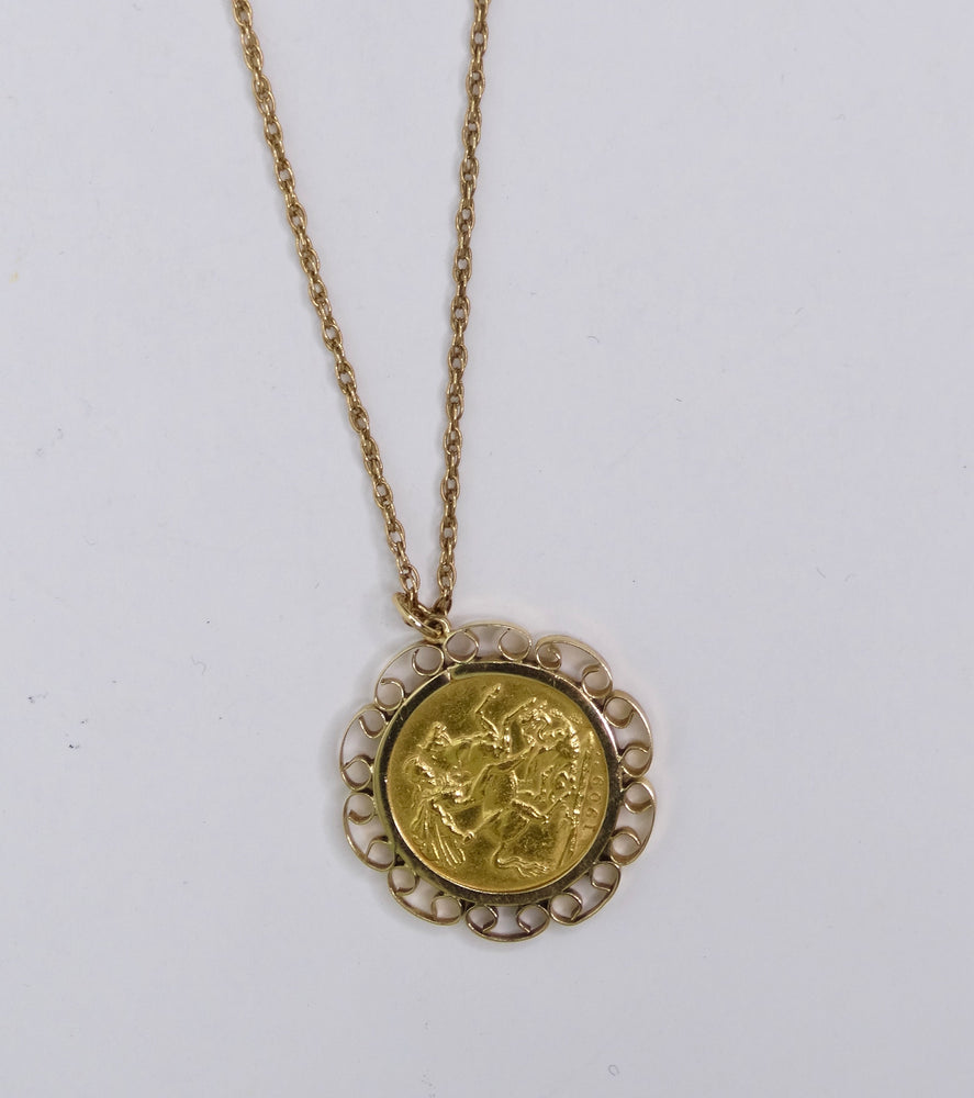 Coin Solid Gold King Edward Vll Necklace