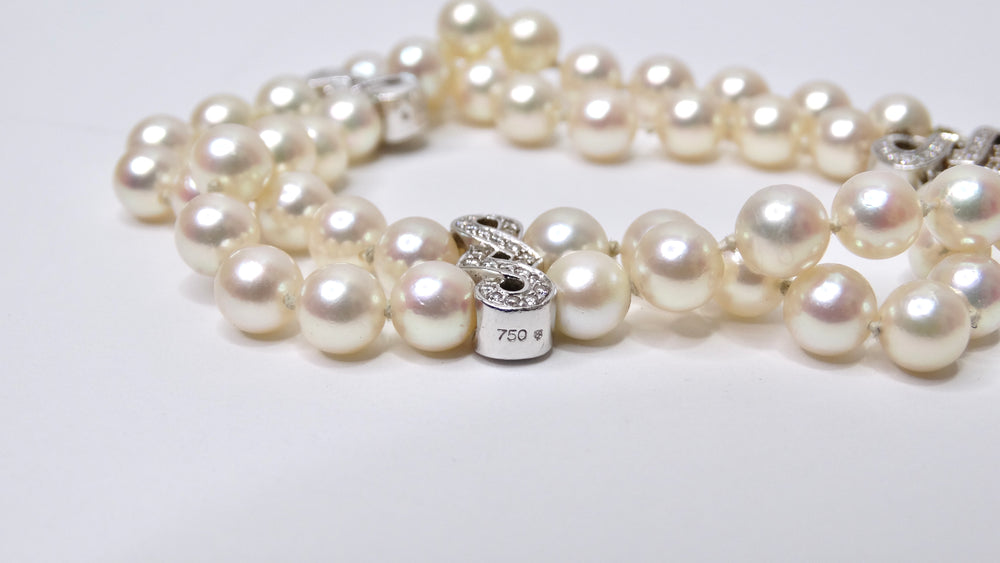Freshwater Pearl & Diamond Beaded Double-Strand Bracelet