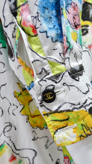 Chanel 1990's CC Buttons Abstract Print Blouse