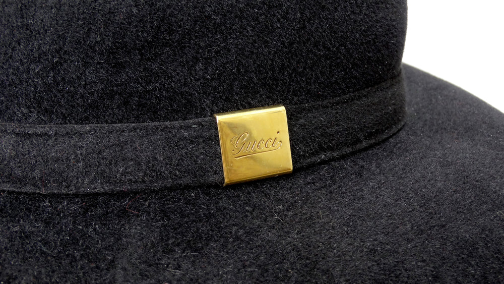 Gucci Black Rabbit Fur Logo Charm Hat