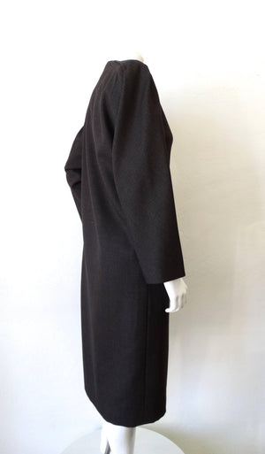 1980s Galanos Asymmetric Grey Coat Dress