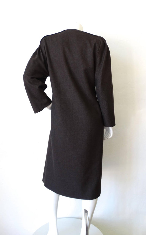 1980s Galanos Asymmetric Grey Coat Dress