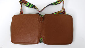 HERMES Foldable Silky Pop Bag in Brown Leather and Printed Silk