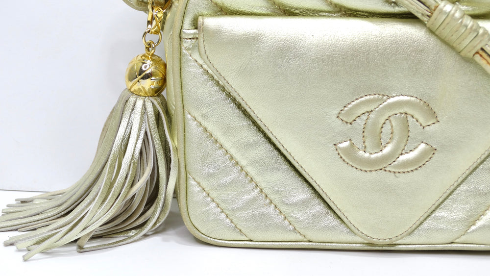 Chanel Vintage Chanel CC Pocket  Tassel Charm White Lambskin Leather 
