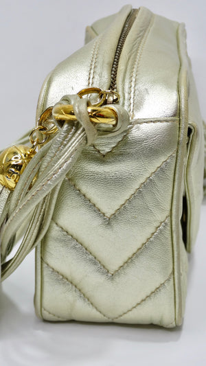 Chanel Vintage Gold Metallic CC Tassel Crossbody Bag