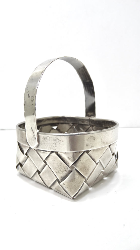 Vintage Cartier Handmade Sterling Silver Small Woven Basket with