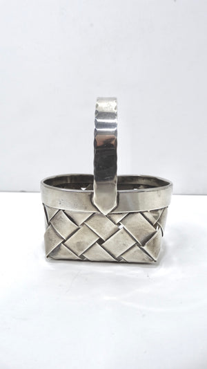 Vintage Cartier Handmade Sterling Silver Small Woven Basket with Handle