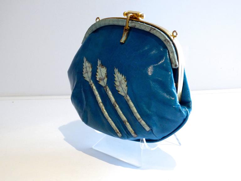 1970s Nurhan Blue Leather Shoulder Bag