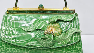 Judith Leiber Green Alligator Top Handle Evening Bag