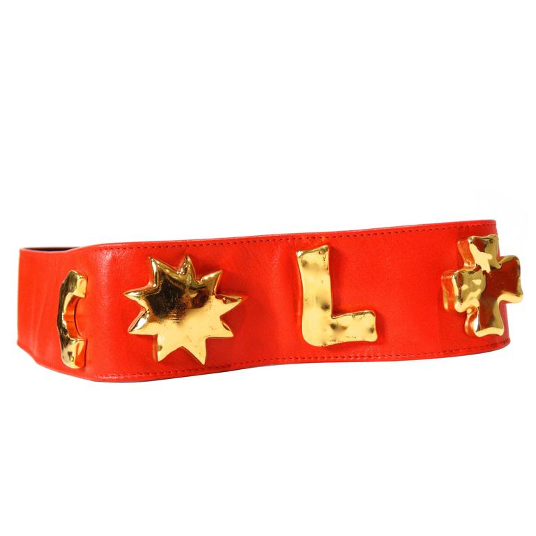 【フランス製 アクセサリー】イエロー Christian Lacroix ベルト 1990s Christian Lacroix Wide Red Iconic Gold Symbol Belt