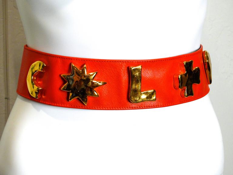 1990s Christian Lacroix Wide Red Iconic Gold Symbol Belt