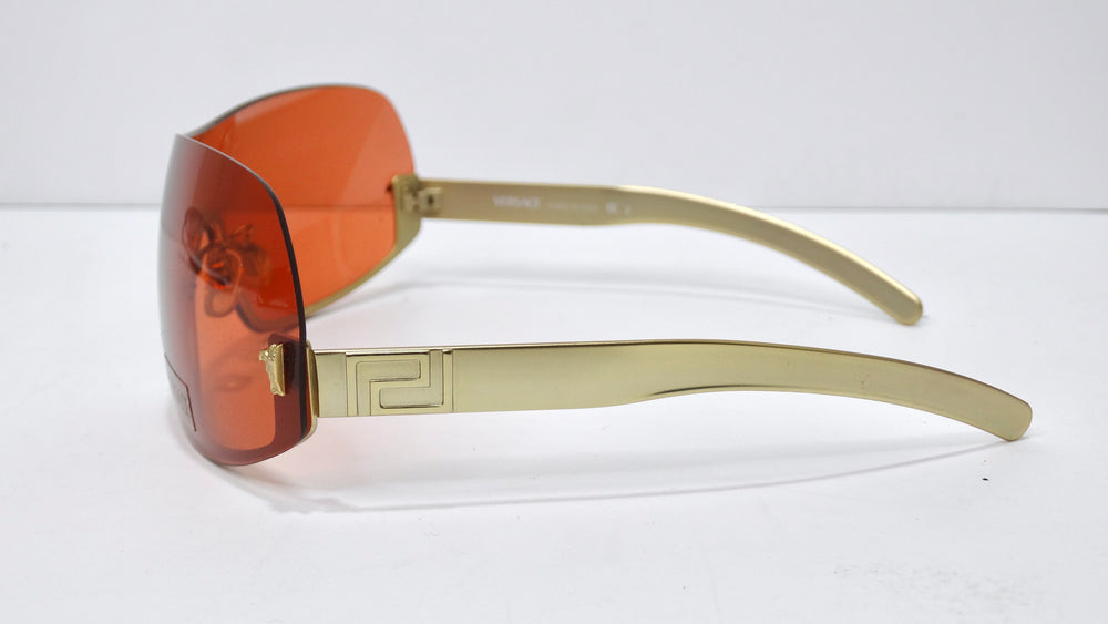 Versace Vintage 1990's Orange/Gold Shield Sunglasses