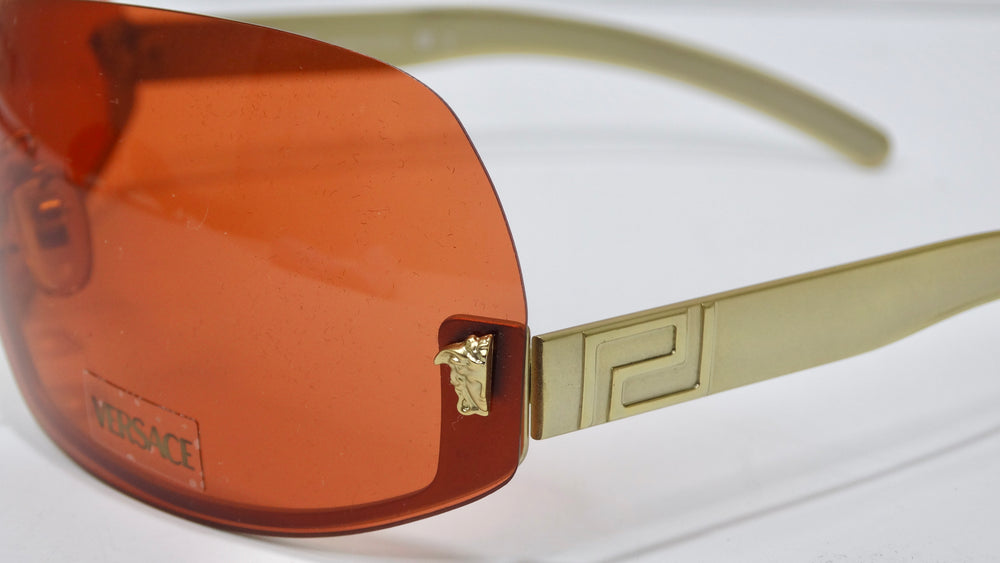 Versace Vintage 1990's Orange/Gold Shield Sunglasses