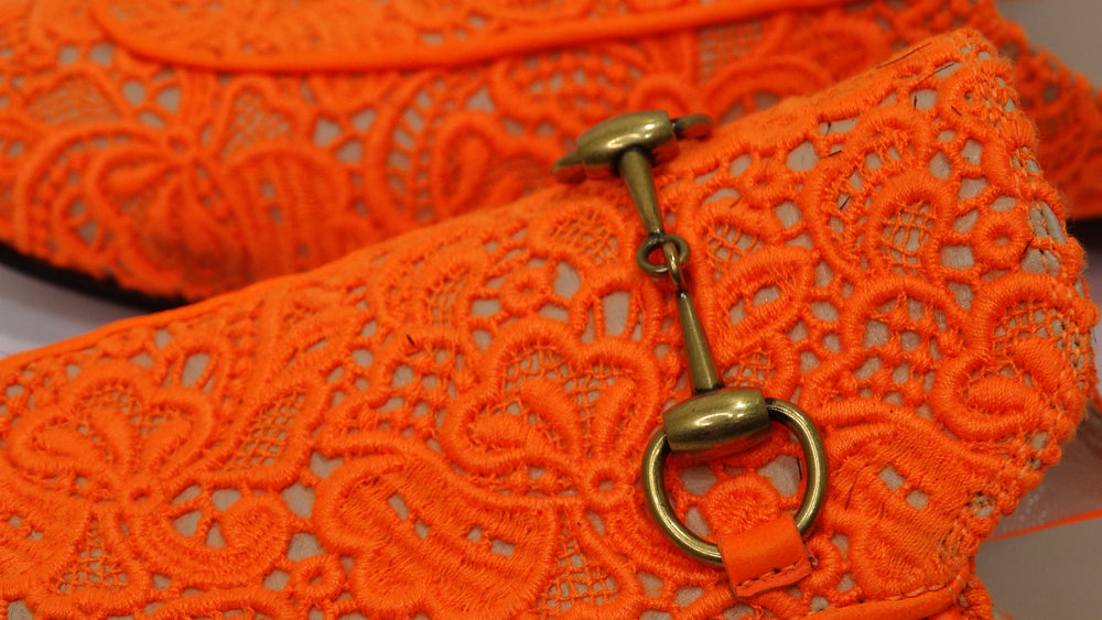 Gucci Orange Lace Horsebit Mules