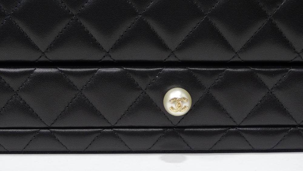 Chanel Calfskin Quilted Maxi Pearls Clutch with Chain Black
