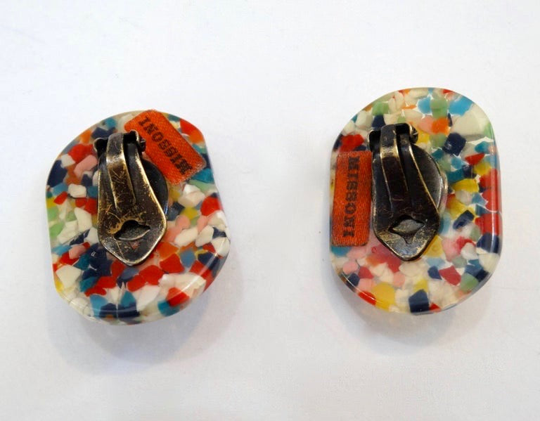 1980s Missoni Lucite Confetti Rhinestone Earrings