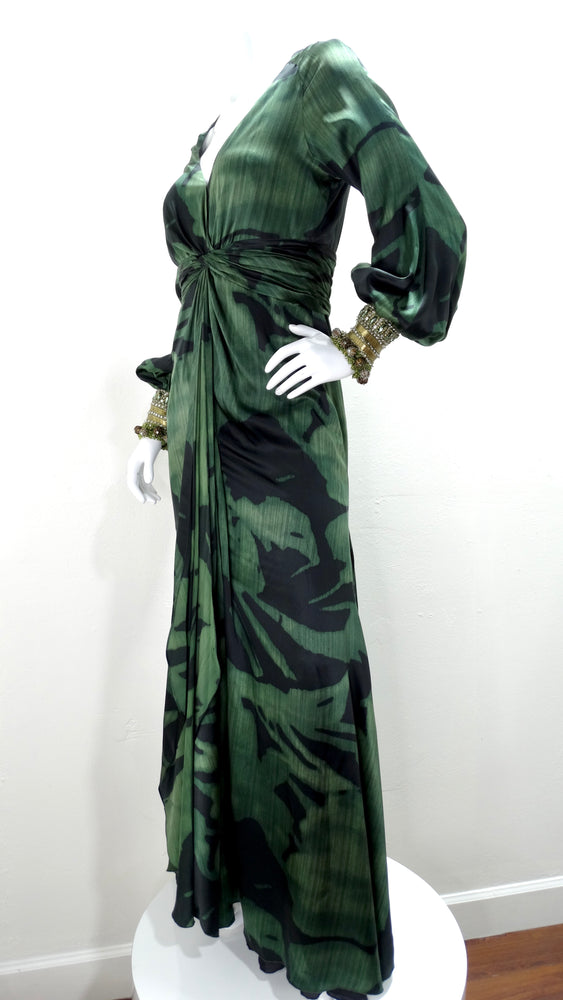 Pamella Roland Breaded Emerald Evening Gown