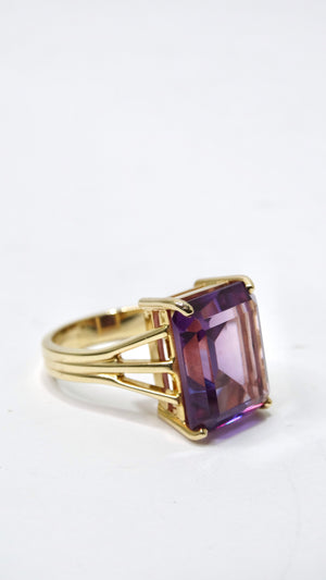 Amethyst Emerald Cut 14k Gold Solitaire Ring
