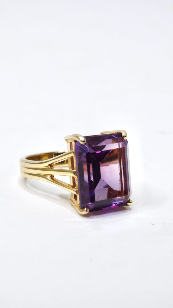 Amethyst Emerald Cut 14k Gold Solitaire Ring