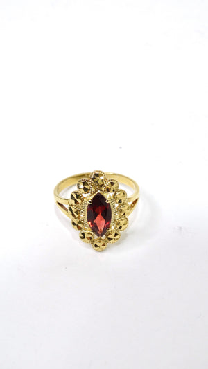 Garnet Marquise Cut and 14k Gold Ornate Ring