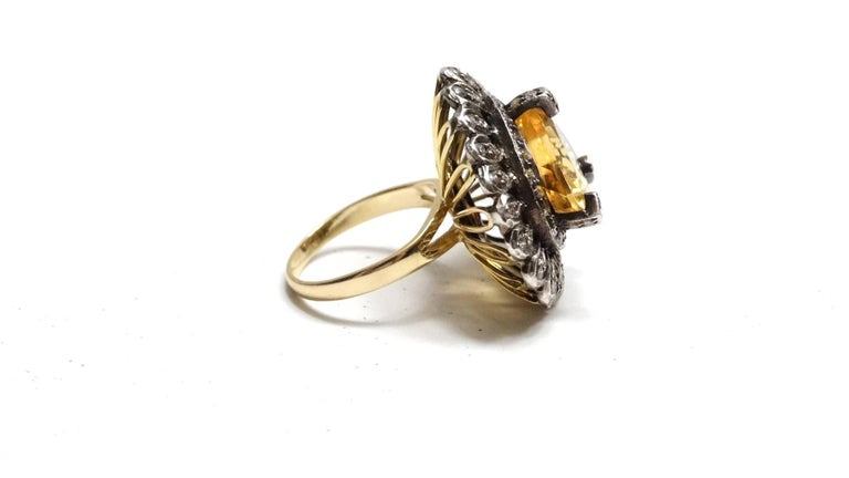 14k Victorian Gold Citrine Diamond Cocktail Ring