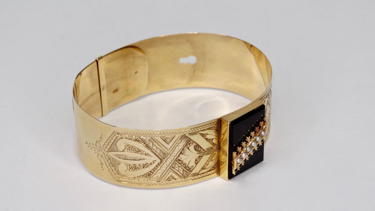 Onyx & Pearl Victorian Rose Gold Bracelet