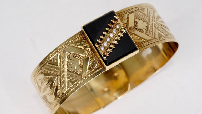 Onyx & Pearl Victorian Rose Gold Bracelet