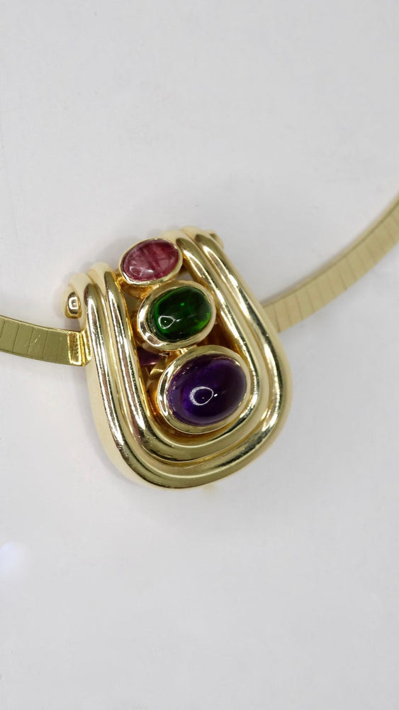 Amethyst & Tourmaline 14k Gold Choker Pendant Necklace