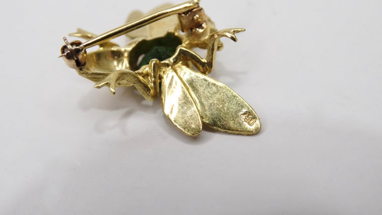 18k Gold Green Tourmaline Bee Pin