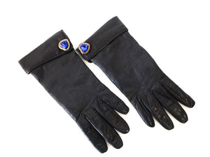 1990s Moschino Navy Leather Gloves