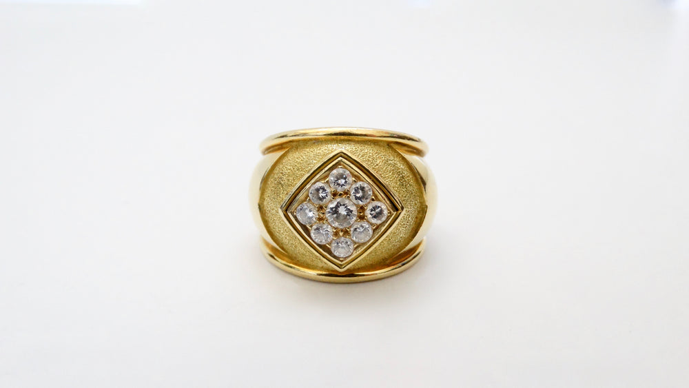 Leo de Vroomen 1980s 18k Gold Ring With Diamond Cluster