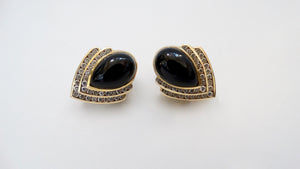 14k Gold Onyx Teardrop Earrings and Ring with Diamonds