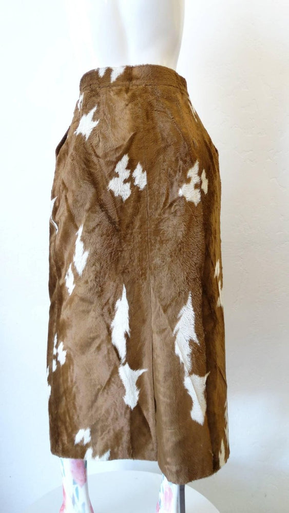 1990s Faux Cowhide Fuzzy Pencil Skirt