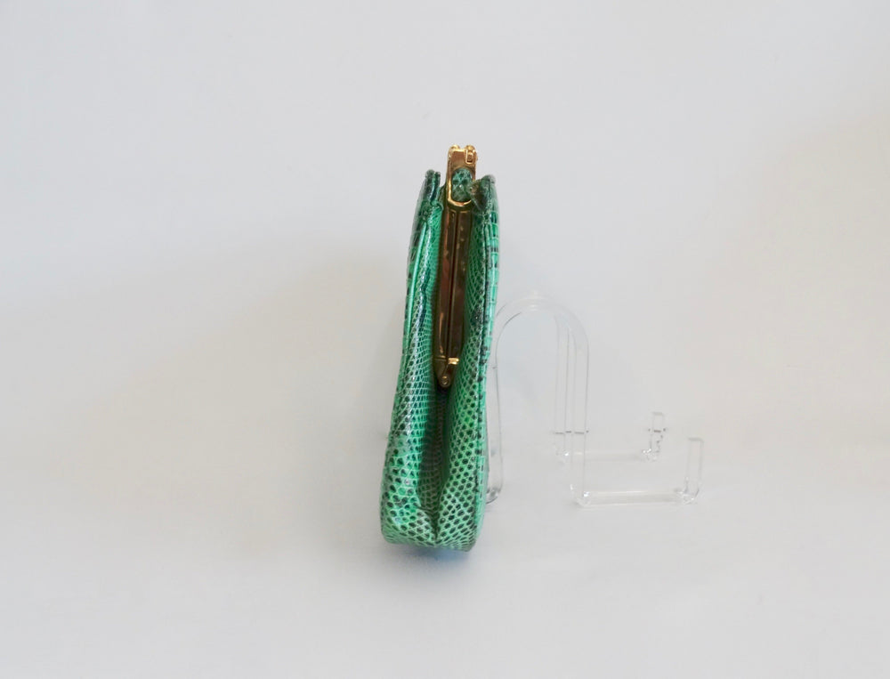 JUDITH LEIBER green crocodile skin jewel frame clutch handbag – Vintage  Carwen