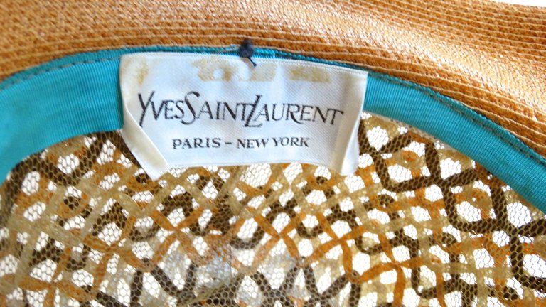 Yves Saint Laurent Vintage 1960s Creamy Beige Straw Studded Boater Hat