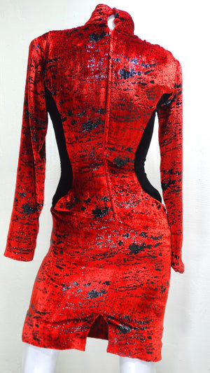 Vicky Tiel Red Sparkle Silk Velvet Dress