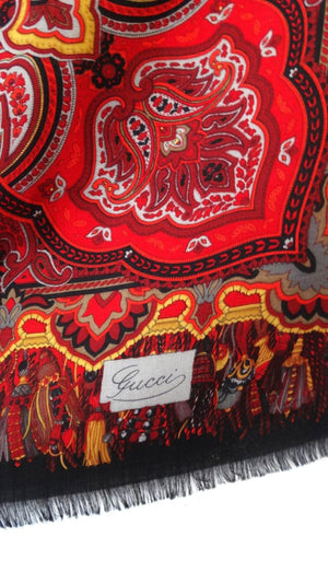 1980s Gucci Red Paisley Printed Fringe Shawl – Vintage by Misty