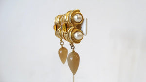 Gold Plated & Amber Crystal Clip On Earrings