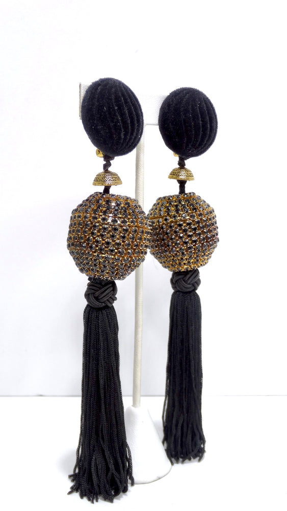 Lawrence Vrba Black Fringe Statement Earrings