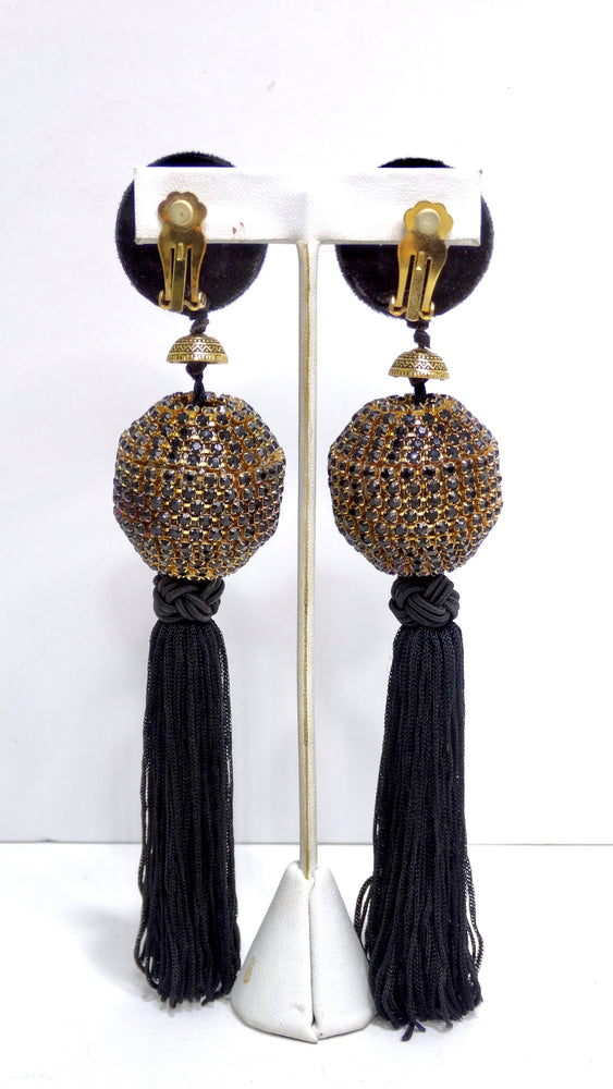 Lawrence Vrba Black Fringe Statement Earrings