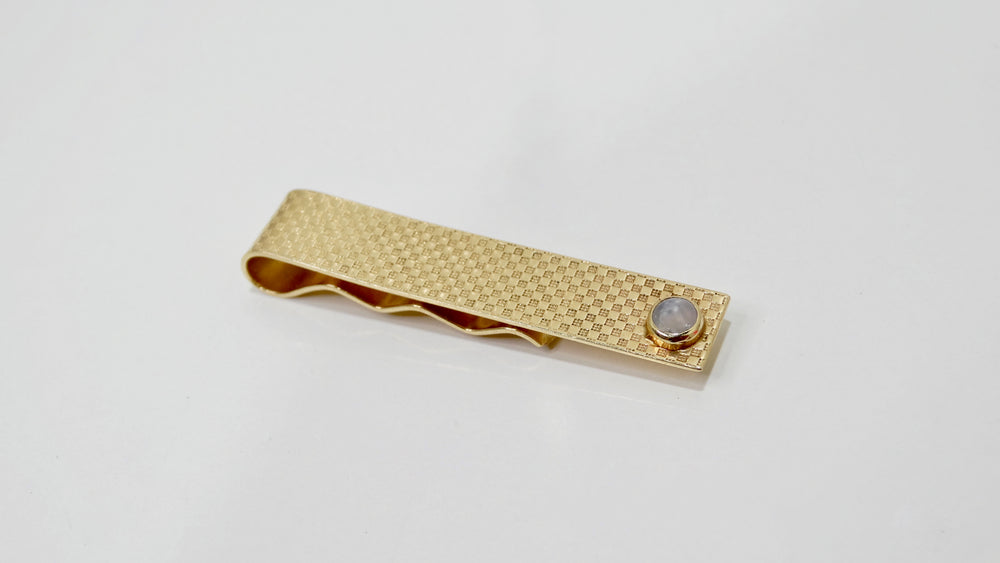 14k Checkered Gold Star Sapphire Tie Slide Clip