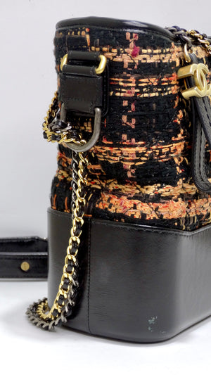 CHANEL Black/Peach Tweed and Leather Medium Gabrielle Hobo Bag