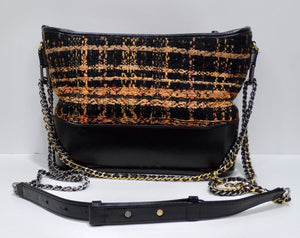 Chanel Black/Peach Tweed and Leather Medium Gabrielle Hobo Bag