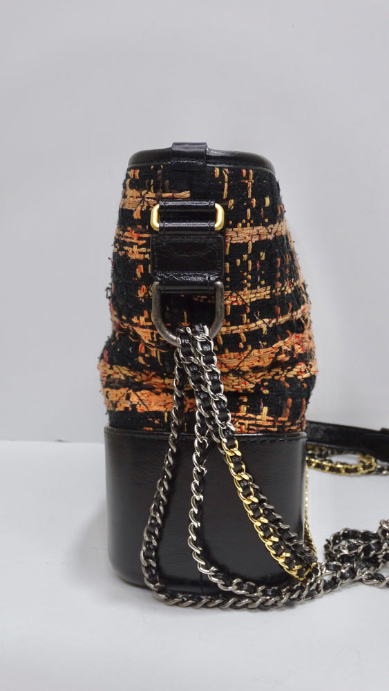 CHANEL TWEED SEQUIN LIMITED BLACK LEATHER GABRIELLE LARGE HOBO BAG CC LOGO