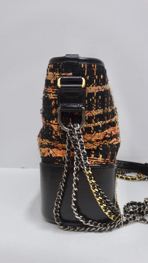 CHANEL Black/Peach Tweed and Leather Medium Gabrielle Hobo Bag