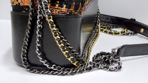 CHANEL Black/Peach Tweed and Leather Medium Gabrielle Hobo Bag