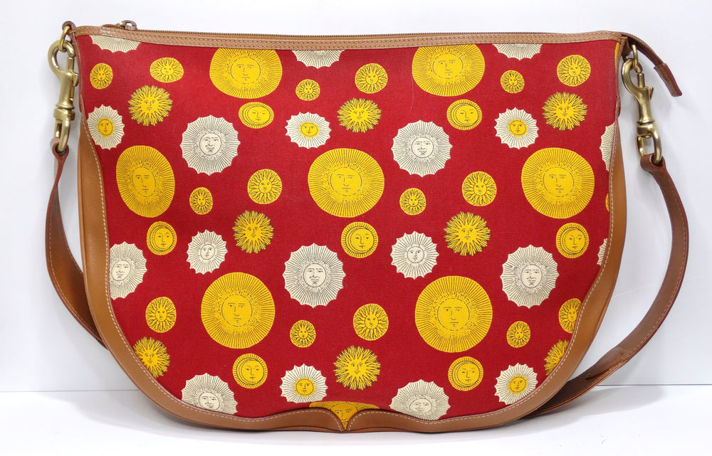 Gucci 1970s Canvas & Leather Sun Print Shoulder Bag