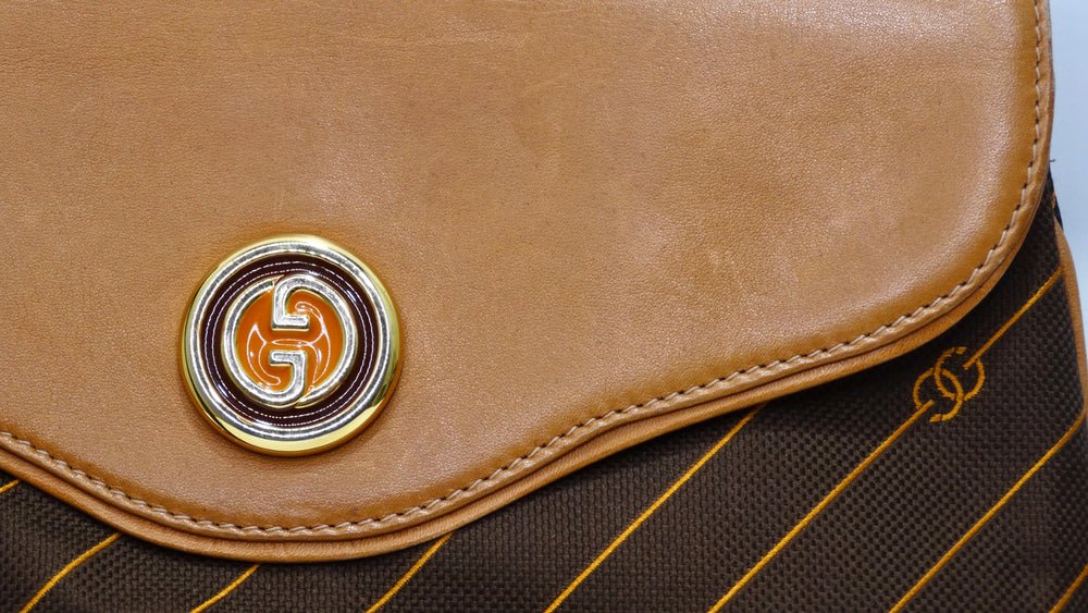 Gucci Vintage Maroon Leather and GG Logo Monogram Fabric Crossbody