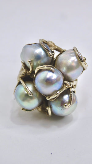 Cultured Pearl 14k White Gold 1970's Ring