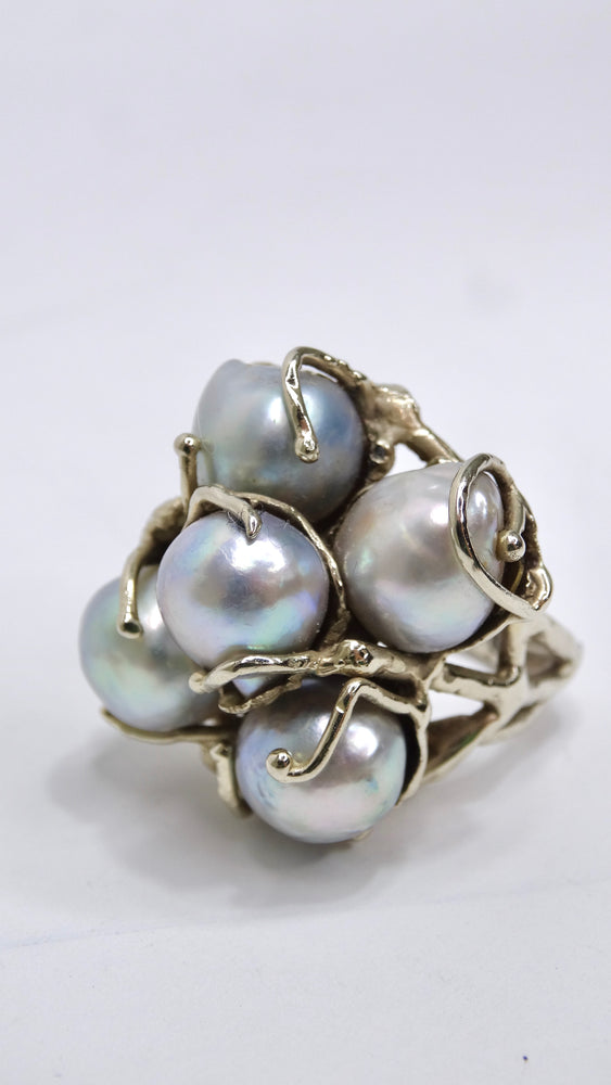Cultured Pearl 14k White Gold 1970's Ring